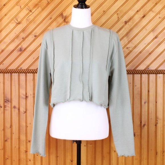 Nasty Gal Collection Cropped Ruffle Sweatshirt Women Top Small Sage Green CA211 - Picture 7 of 7